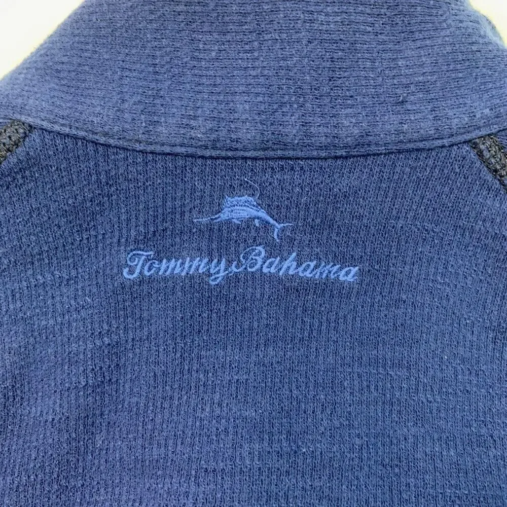 Tommy‎ Bahama Sweater Mens Medium Prussian Blue Slub Tropic Reversible Half Zip